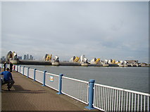 TQ4179 : View of the Thames Barrier from the Thames Path by Robert Lamb