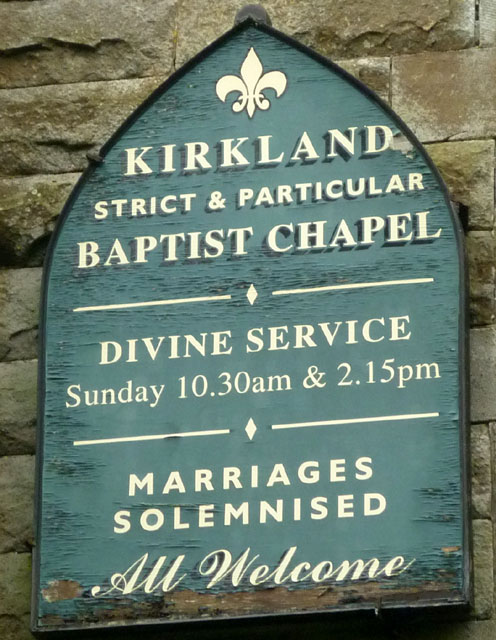 Sign for the Kirkland Baptist Chapel, Nateby