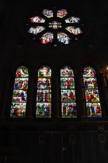 St. Fin Barre's Cathedral (interior) - stained glass windows at  west end, Cork