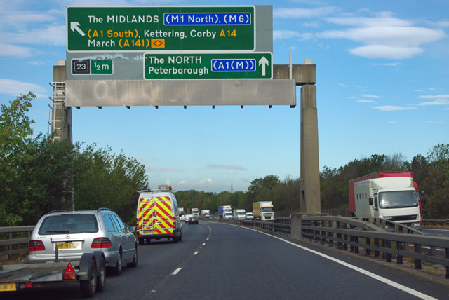 A14 junction 23 gantry sign © Robin Webster cc-by-sa/2.0 :: Geograph ...