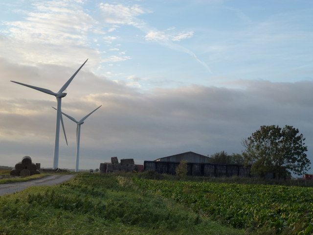 Wind turbines and farm, on Tick Fen