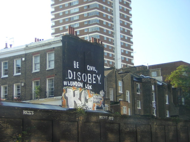 Civil disobedience: Occupy LSX graffiti outside London Victoria station