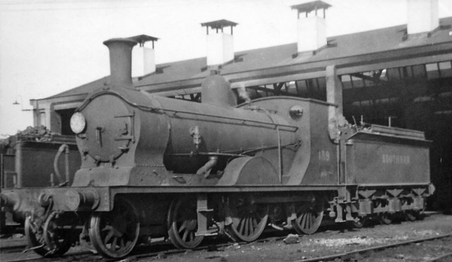 Ex-LSW 4-4-0 at Feltham Locomotive Depot