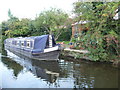 Narrowboat moored alongside a back garden