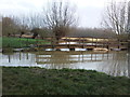SP3916 : Footbridge over Evenlode during flood by Heather Mitchell