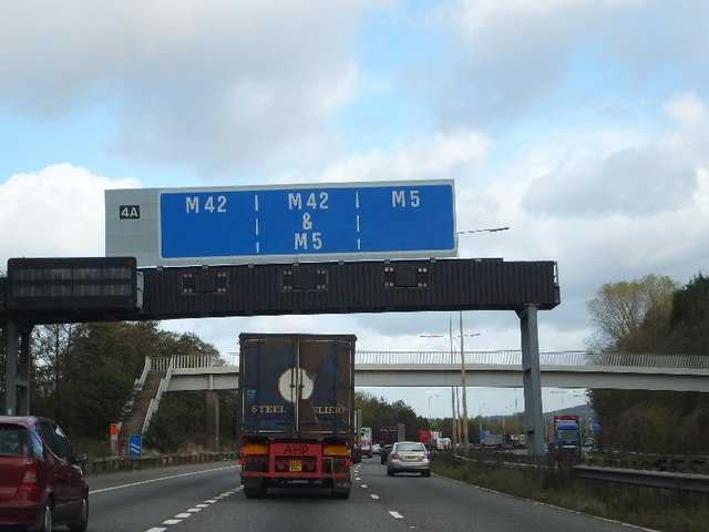 Gantry sign before M42/M5 junction © David Smith :: Geograph Britain ...