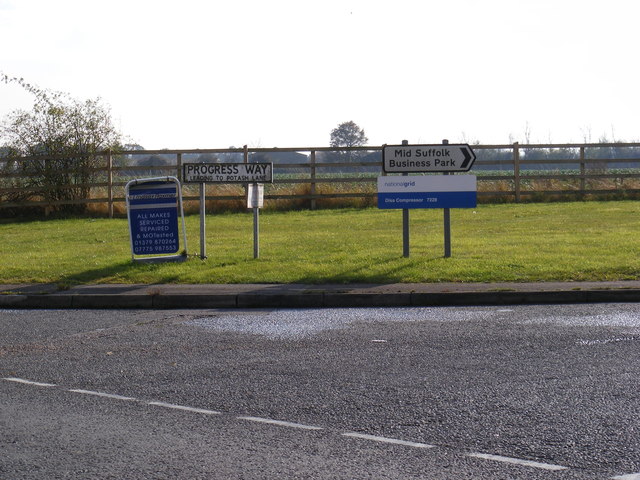 Progress Way and The Mid Suffolk Business Park signs