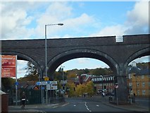 SU8693 : Railway viaduct over A4128 in the centre of High Wycombe by David Smith