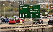 J3876 : Direction and lane sign, Knocknagoney/Tillysburn, Belfast by Albert Bridge