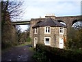 The Goyt Way path passes under the railway viaduct near Marple