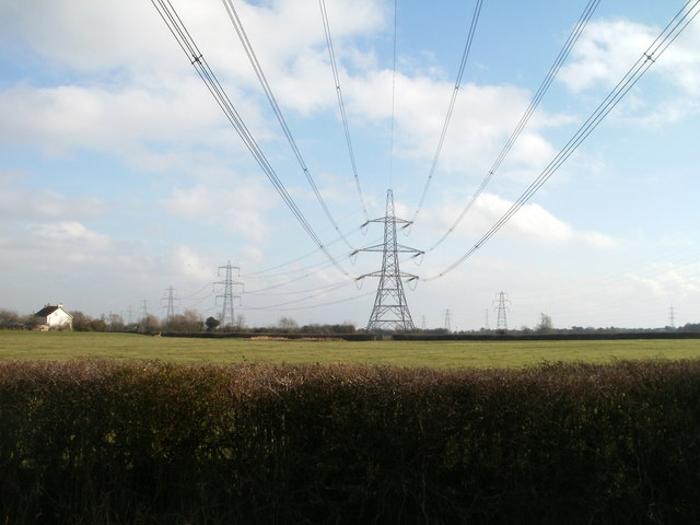 Power lines cross Whitewall south of Magor