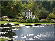 SH7972 : Lily pond and the Pin Mill, Bodnant Garden, Conwy by Ruth Sharville