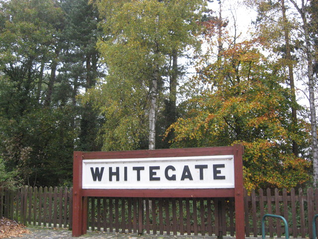 Former station sign preserved beside Whitegate Way