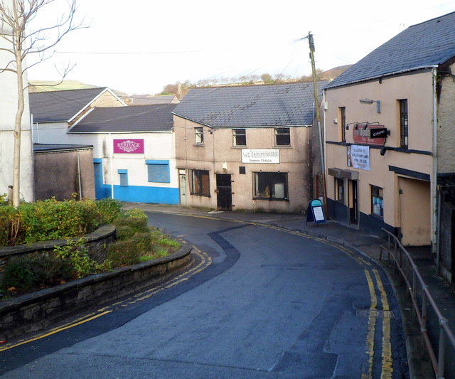 Three businesses on a bend in Church Street, Maesteg