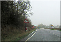 SO4579 : A49 south approaching Onibury level crossing by John Firth
