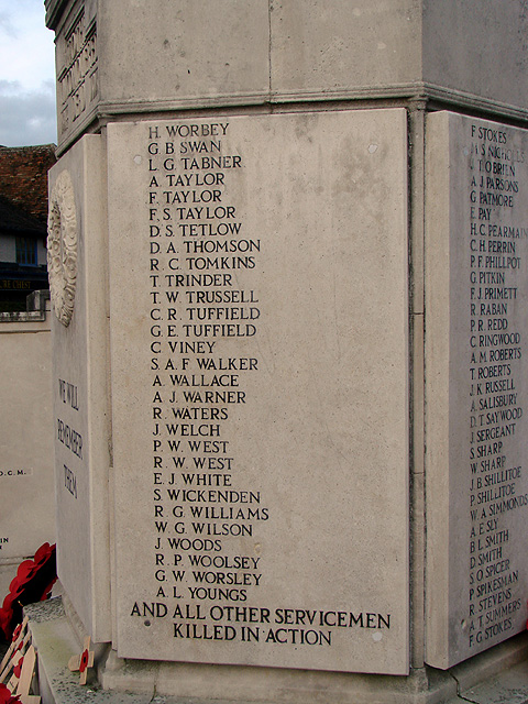 Hitchin War Memorial - World War Two Panel - S to Y