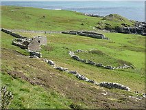 HU5240 : Ruined croft houses and sheepfold, Noss Sound by Rob Farrow