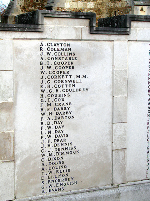 Hitchin War Memorial - Great War Panel - C to E