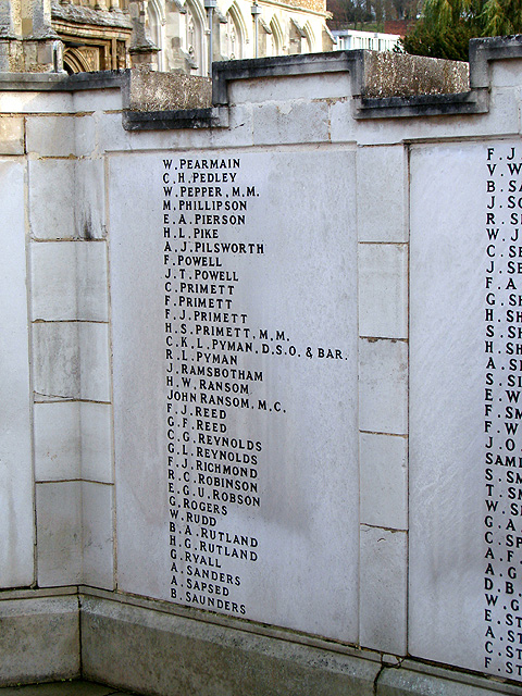 Hitchin War Memorial - Great War Panel - P to S
