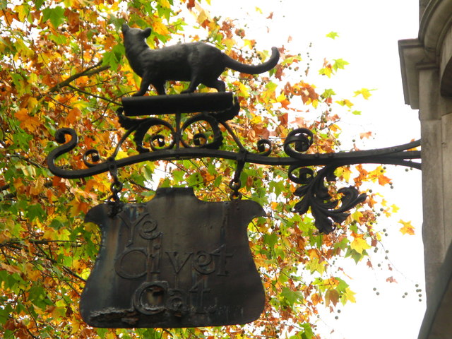 Sign for the (former) Ye Civet Cat, Kensington Church Street, W8