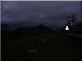 Silhouette of Moel y Golfa at dusk in December