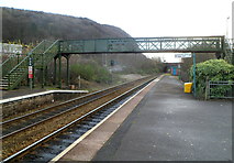 ST1283 : Footbridge, Taffs Well railway station by Jaggery