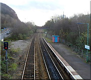 ST1283 : A view SE from Taffs Well railway station footbridge by Jaggery