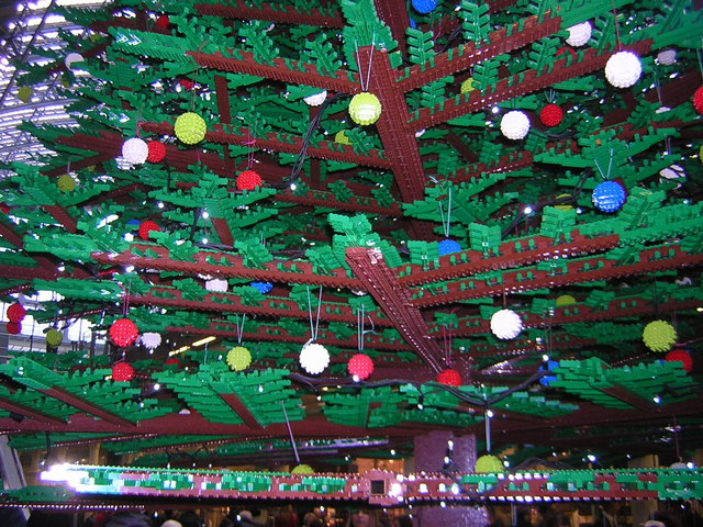 St Pancras station, December 2011: Lego Christmas tree