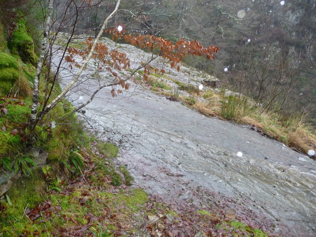 Rock slab above Pistyll Cain waterfall, Coed-y-Brenin Forest