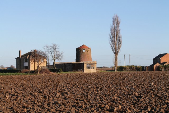 Old windmill across the  fields, near Donington