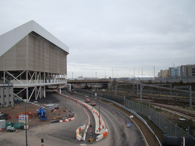 View of the road to the Aquatics Centre, viewed from Westfield Way