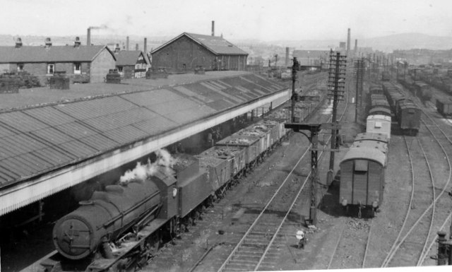 Rose Grove Station, with westbound coal... © Ben Brooksbank cc-by-sa/2. ...