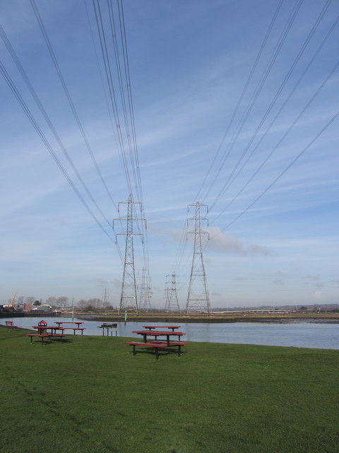 Electricity pylons, Eling Great Marsh