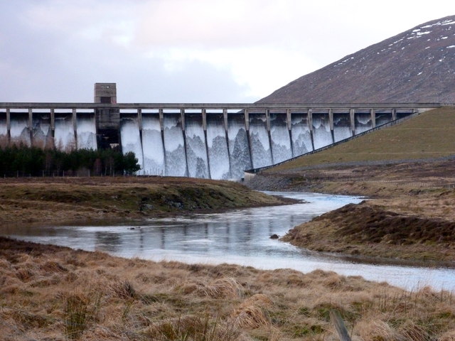Water over the dam at Glascarnoch