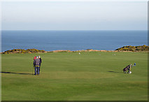 NZ8711 : Golfers on the green, Whitby Golf Club by Pauline E