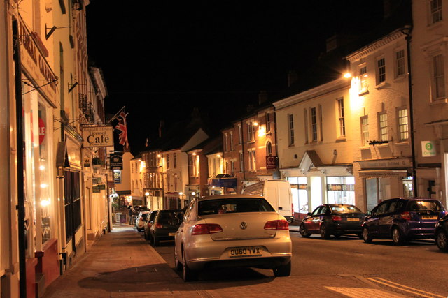 Broad Street in Ross-on-Wye on a January night