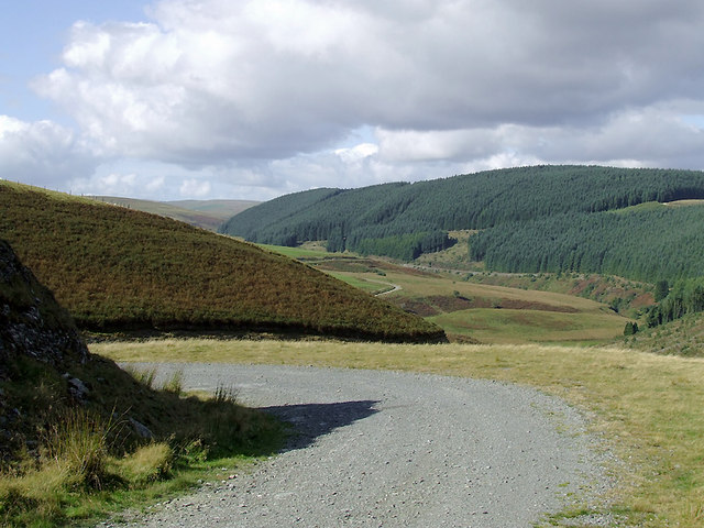 Forestry road and Camddwr Valley in Ceredigion