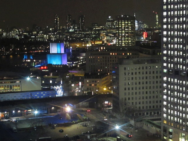 Shell Centre and National Theatre from London Eye by night