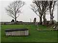 The ruins of Castle Bright viewed from the churchyard of Brights CoI Parish Church