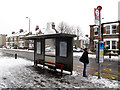 Snowman waiting for a bus