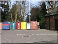 Recycling bins behind the Corn Market Hall