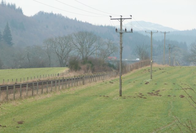 Electricity poles beside the railway at Inchmagrannachan