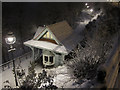 Snow covered shelter in the Spa gardens