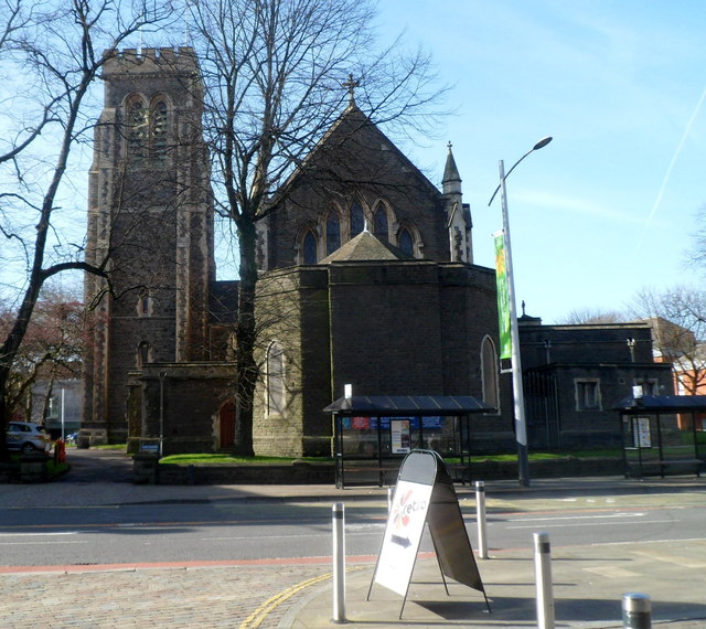 East side of Grade II listed St Mary's Church, Swansea