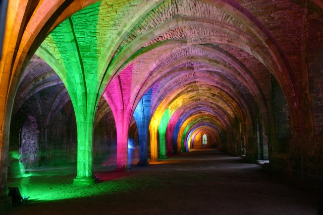 Lights inside Fountains Abbey