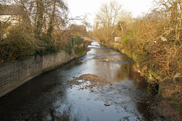 River Rea downstream from Dogpool Lane bridge, Selly Park