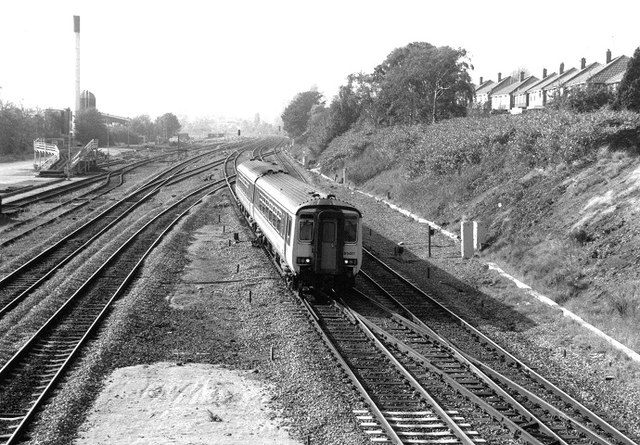 Class 156 west of Kings Norton station, 1990