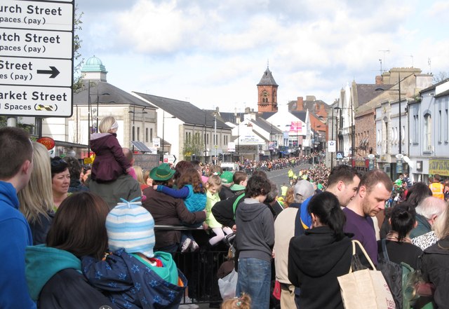 St Patrick Day's Crowd in Market Street, Downpatrick