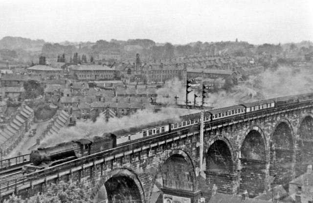 King's Cross - Newcastle express approaching Durham station across viaduct