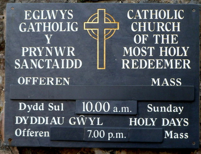 Name board, Catholic Church of the Most Holy Redeemer, Porthmadog